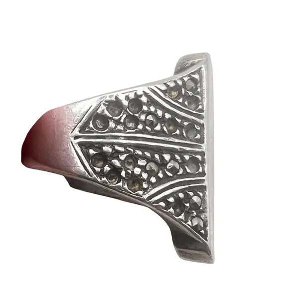 Vintage Sterling Silver Marcasite Signet Ring Size 7.75 925 Statement 6.99g LOOK - Picture 14 of 15